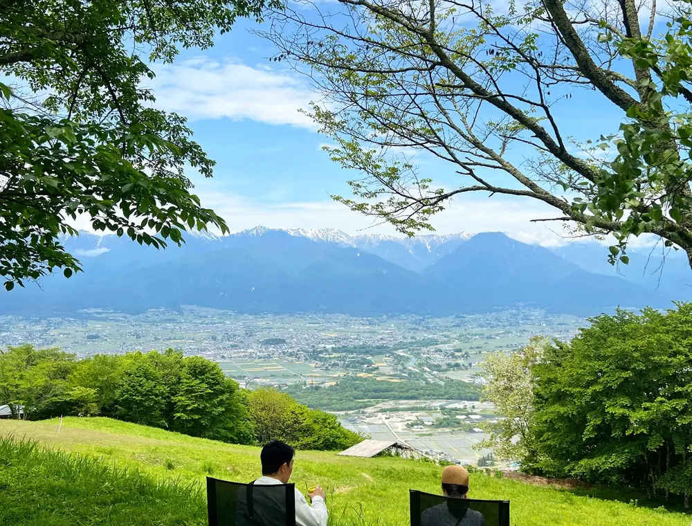 Coffee time overlooking Azumino from Mount Nagamine